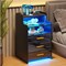 LED Nightstand with Charging Station, Black Nightstand with 3 Drawers, Wireless Charging/USB Ports on Smart Nightstand, Modern Bedside Table with Sensor Light for Bedroom Furniture (Black)